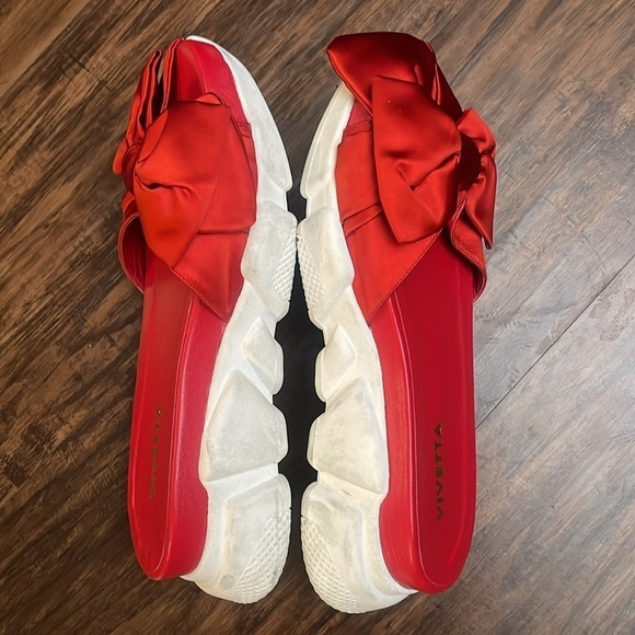 Revolve VIVETTA Red satin Bow chunky Sandals 40 9 - Picture 8 of 15